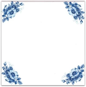Fliesen mit Eckblumen als Küchenfliesen nach Delfter Art in 15x15cm blau/ weiß - Bild 1 von 2