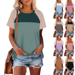Women's Short Sleeve T Shirts Round Neck Cute Tunic Tops Basic Tees Blouses - Picture 1 of 39