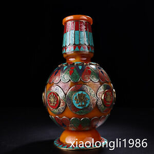 12.4" old China antique Inlaid gem Eight treasures flower bottle