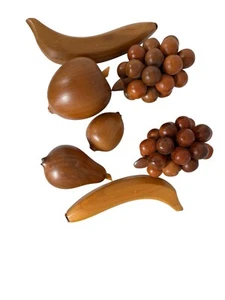 7 Piece Vintage Mid Century Wood Fruit Set No Bowl Teak or Monkey Pod - Picture 1 of 7