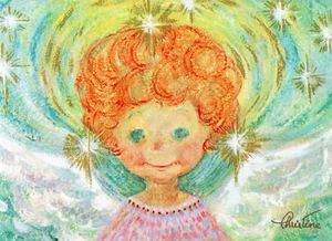 Vintage CALIFORNIA ARTISTS Christmas Card:      RED HAIRED ANGEL - Picture 1 of 3