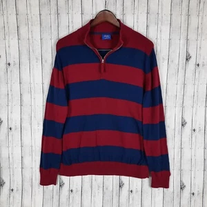 Suéter Pullover Le Tigre 1/4 Cremallera Para Hombre Talla XL Rojo Profundo y Azul Rayas - Imagen 1 de 7