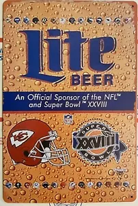 Kansas City Chiefs Miller Lite Beer Metal Sign - Super Bowl XXVIII Sponsor - Picture 1 of 5