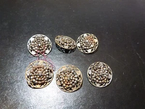 6 Antique Victorian matching pierced cut steel filigree metal button lot #69 - Picture 1 of 10