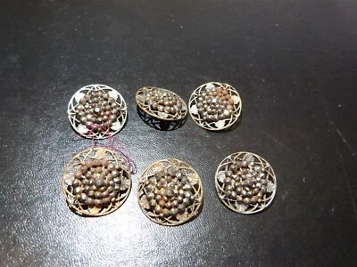 6 Antique Victorian matching pierced cut steel filigree metal button lot #69 - Image 1 of 4