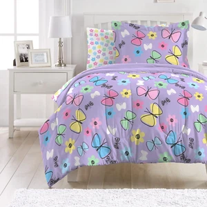 Sweet Butterfly Ultra Soft Microfiber Girls Comforter Set, Purple, Twin - Picture 1 of 9