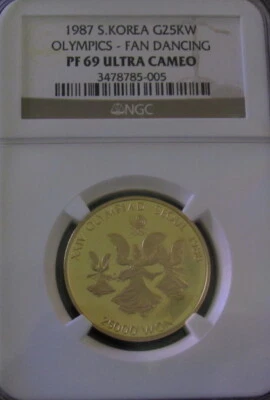 1987 South Korean 25KW Gold Fan Dance NGC PF69 Ultra Cameo  - Image 1 of 4