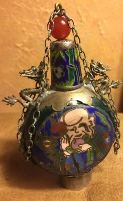 Botella de tabaco china ornamentada Cloisonne esmalte dragones diseño fénix de colección Foto 1 de 4