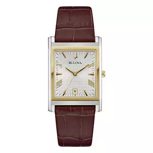 Bulova Sutton 98B430 Classic Rectangle Quartz Sapphire Silver-White Dial Leather - Imagen 1 de 3