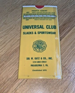 Vintage UNIVERSAL CLUB SLACKS & SPORTSWEAR. - PROFIT CHART Sol Katz Philadelphia - Picture 1 of 6