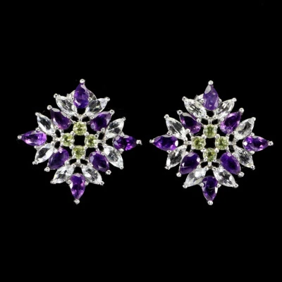 925 Orecchini Argento Sterling Pera Ametista Acquamarina Peridoto Gemma Gioielli - Immagine 1 di 4