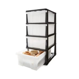 4 Tiers Drawer Storage Organizer Plastic Home Office Cabinet Drawers Black White - Picture 1 of 2