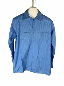 New Vintage Red Kap Blue Striped Size L Long Sleeve Button Up Free US Shipping - Picture 1 of 3