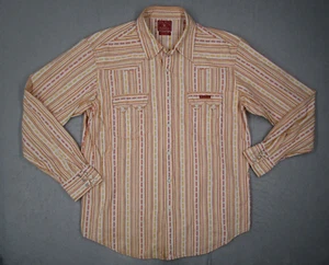 Lucky Brand Shirt Mens Extra Large Yellow Button Up Sawtooth Dungaree Pearl Snap - Picture 1 of 7
