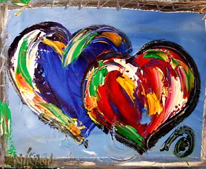 VALENTINE HEARTS LOVE MODERN PAINTING IMPRESSIONIST CANVAS ORIGINAL - Picture 1 of 1