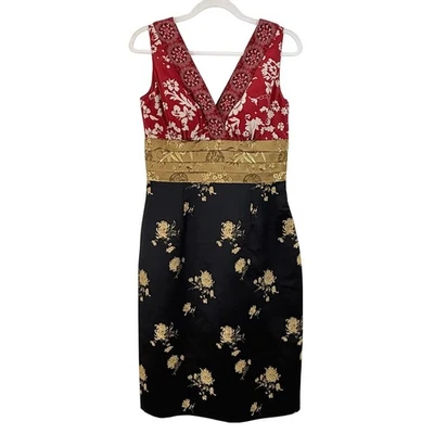 Phoebe Couture Silk Red Floral Dress WOMEN 10 ASIAN INSPIRED SATIN - Image 1 of 4