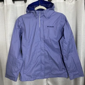 COLUMBIA OMNI TECH HOODED RAIN JACKET in Girl's size Large Purple Light Packable - Picture 1 of 12