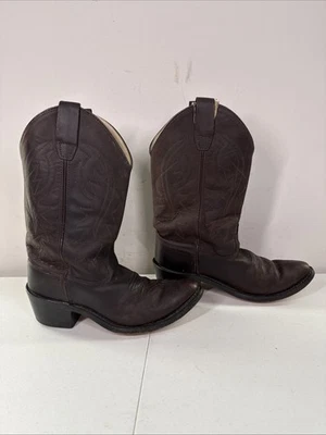 Old West Youth Size 4 Or 5 D Brown Leather Cowboy Western Pointed Toe Boots - Image 1 of 4