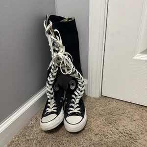 Converse All Star Sneakers Knee High Lace Up Boots Womens 7 Mens 5 Black White - Picture 1 of 8