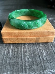Green Carved Jade Bracelet 3” Diameter - Picture 1 of 3