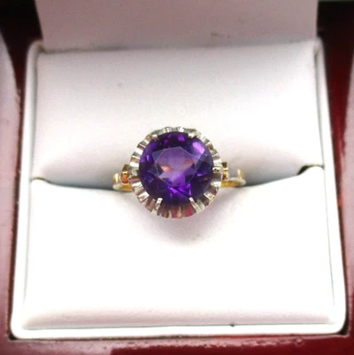 Винтажное кольцо из белого и желтого золота 14 карат с одним аметистом размер 5,5 3,7 г [R379] - Изображение 1 из 4