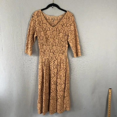 Vestido midi de encaje para mujer pequeño manga 3/4 ajuste acampanado años 50 festival de hadas femenino Foto 1 de 4