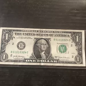 Fancy serial number 1$ dollar bill 2007 01010324 - Picture 1 of 4