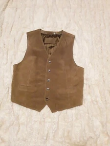 VTG Roundtree & Yorke Men's Leather Vest Large Brown Western Cowboy Back Buckle - Picture 1 of 21