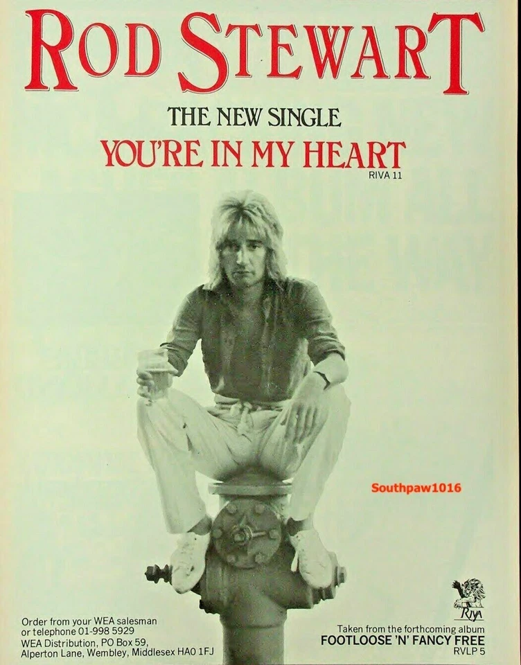 1977 Rod Stewart "You're In My Heart" Song Release Industry Promo Ad Reprint - Image 1 of 1