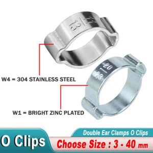 Double Ear Clamps O Clips Stainless Steel BZP Fuel Air Water Mikalors Hose Pipe - Picture 1 of 12