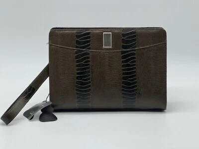 BOLSO CLUTCH ALFRED DUNHILL CUERO MARRÓN CORREA DE MANO NUEVO 100% GENUINO RARO ~ $1150 Foto 1 de 4