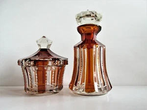 Antique WENZEL KULKA Bohemian Cut Glass Perfume Bottle Powder Box Vanity Set - Picture 1 of 12