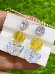 Genuine Lab Grown Diamond, 6 Pcs Lemon Quartz Brilliant Cut Double Drill Jewelry - Picture 1 of 6