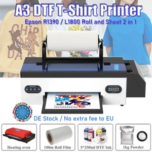 A3 DTF Drucker Epson 1390/L800 Rolle und Blatt 2 in 1 für T-Shirt Textile EUShip - Picture 1 of 16