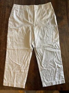 Talbots Pants Womens 18 White Supersoft High Waist Straight Leg Cargo Crop NWT - Picture 1 of 8