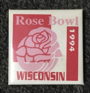 Prendedor de botón cuadrado con fecha inusual de los campeones del Rose Bowl de Wisconsin 1994 Pinback escaso - Imagen 1 de 2