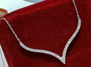 2.00Ct Lab Created Diamond Curved Tennis Necklace 14K White Gold Plated Silver - Picture 1 of 3