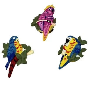 Tropical Bird Toucan Resin Button Covers 2 Inch Pink Blue Crafting Supplies - Picture 1 of 8