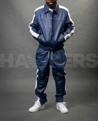 Men's 100% Real Leather Jogging TrackSuit ,Workout Jacket+Pant ,Full Set - Image 1 of 4