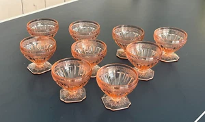 JEANNETTE ADAM PINK DEPRESSION GLASS SET OF 9 SHERBETS CHAMPAGNES EUC 1932-34 - Picture 1 of 7