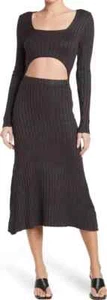 AFRM Skye Cutout Midi Dress Marled Black & Gray Ribbed M NWT (38) - Picture 1 of 8
