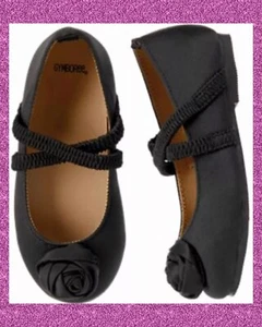 NWT 6 Gymboree PARTY PLAID HOLIDAY Black Satiny Rosette Mary-Jane DRESS SHOES - Picture 1 of 2