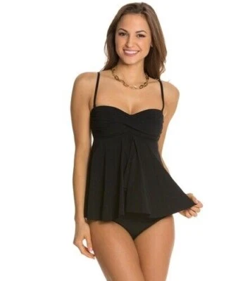 NWT Profile by Gottex Black Bandeau Split Front Flyaway Tankini Top SZ 6 $108 - Image 1 of 2