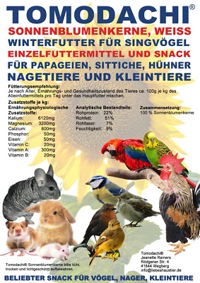 TOMODACHI® Vogelfutter Sonnenblumenkerne weiß Energiefutter Vogelsnack Belohnung 5kg Sack