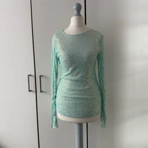 Free People Gold Rush Long Sleeve Top XS Sequins Party Semi Sheer Aruba - Picture 1 of 12