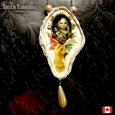 jewelry woman fashion necklace pendant victorian style white mirror vintage goth - Image 1 of 4