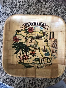 Vintage Florida gewebte Bambus Schüssel Tablett Dekor 11" x 2" süß kitschig Sommer Spaß! - Bild 1 von 8
