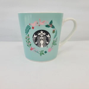 Starbucks Mermaid Logo Coffee Mug 2019 Cup 8 Oz Large Holiday Holly Mint Aqua - Picture 1 of 14