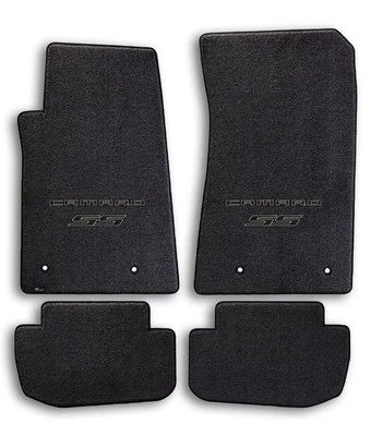 2010-2015 Chevrolet Camaro 4pc Black Carpet Floor Mats w Black SS Logo on Fronts - Image 1 of 4