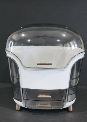 Caja de almacenamiento de maquillaje cosmético estuche contenedor blanco dorado transparente organizador grande  Foto 1 de 4